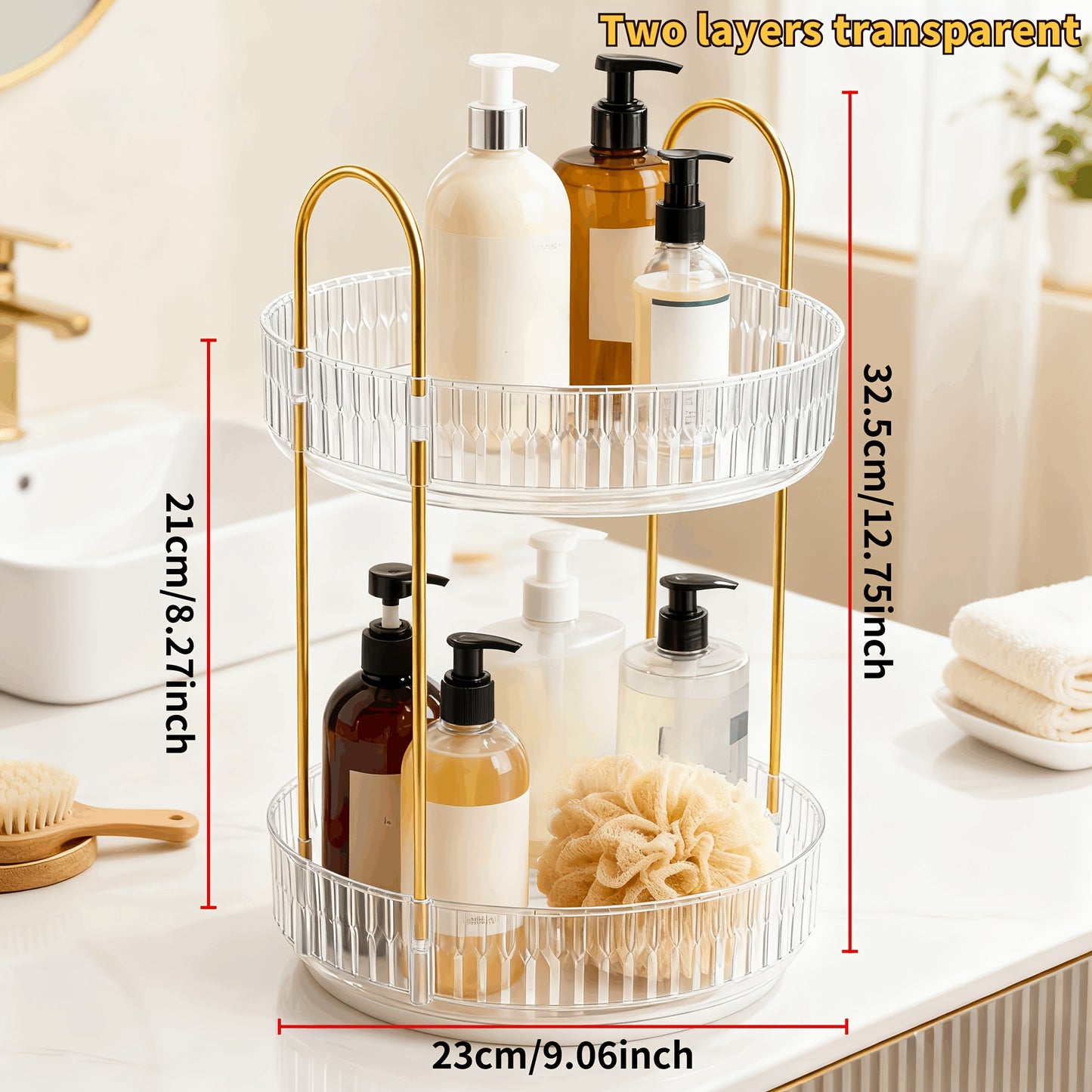 2/3 Floor Bathroom Trays 360 Rotating Makeup Organizer High-Capacity Skincare Clear Make Up Storage Perfume Organizers Detachable Multi-functional Assembly The Third Layer Comes with An Additional 2 U-shaped Hooks And 1 Tray, Bathroom Trays