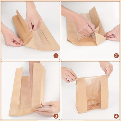 100pcs Bread Bags for Homemade Bread, Sourdough Paper Bread Bags with Window, 50% Thicker 13.7x8.2x3.7in A Large Bakery Bags Used for Storage Bread Cookies & Snacks, 100pcs Cute Sealing Stickers