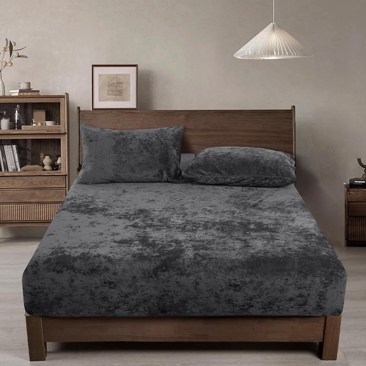 Double-Sided Velvet Sheet Set – Soft Warm Milk Velvet & Suede Fitted Sheet with Pillowcases All Seasons Twin Full Queen King