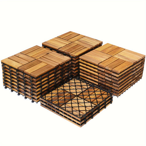 Patiojoy 27PCS Patio Interlocking Tiles Acacia Slat Wood Garden Indoor &Outdoor