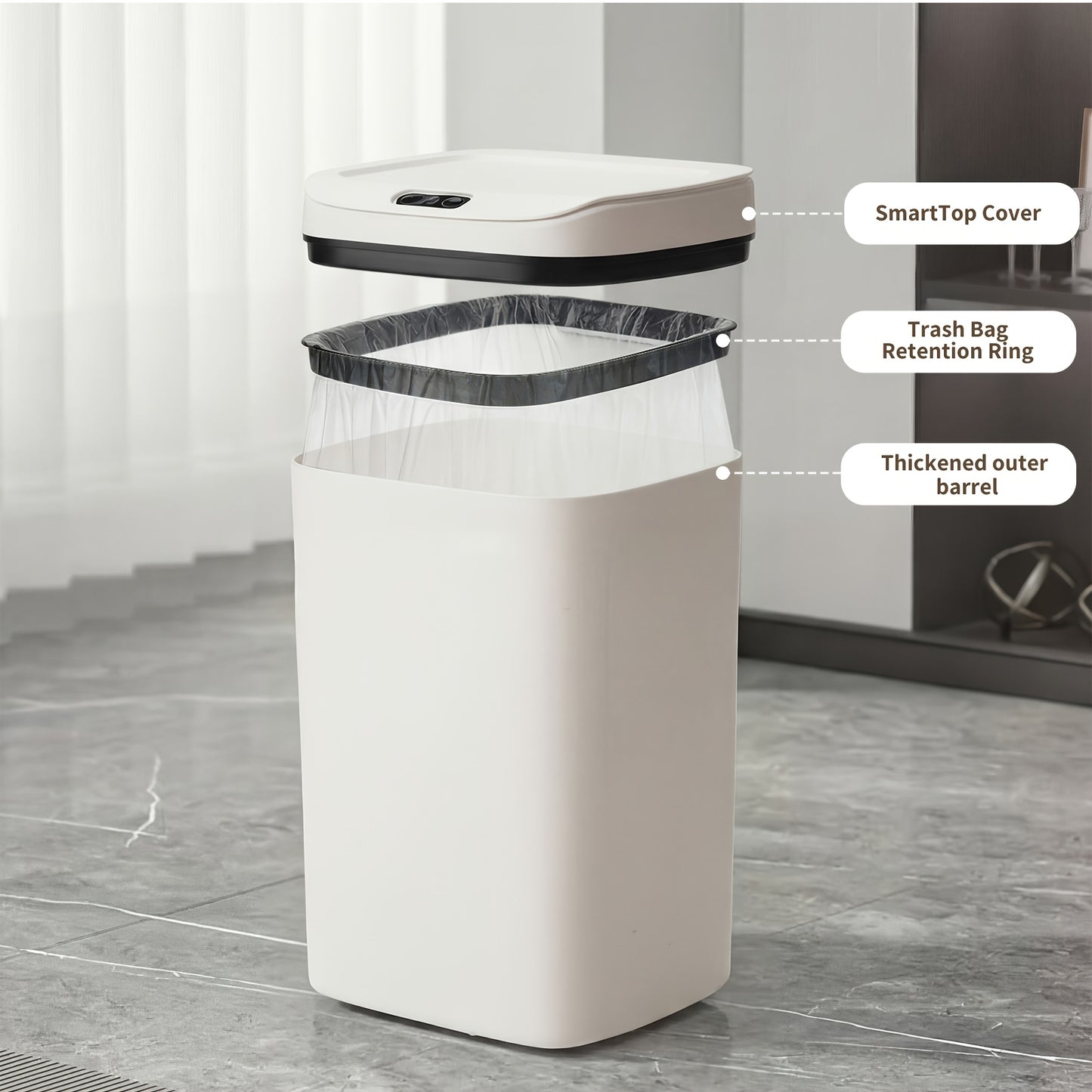 Motion Sensor Trash Can Touchless – Smart Hands-Free Trash Bin with Sealing Lid & Odor-Blocking Technology, Trash Bag Fixing Ring, Easy Clean Durable Design for Kitchen, Office & Bathroom