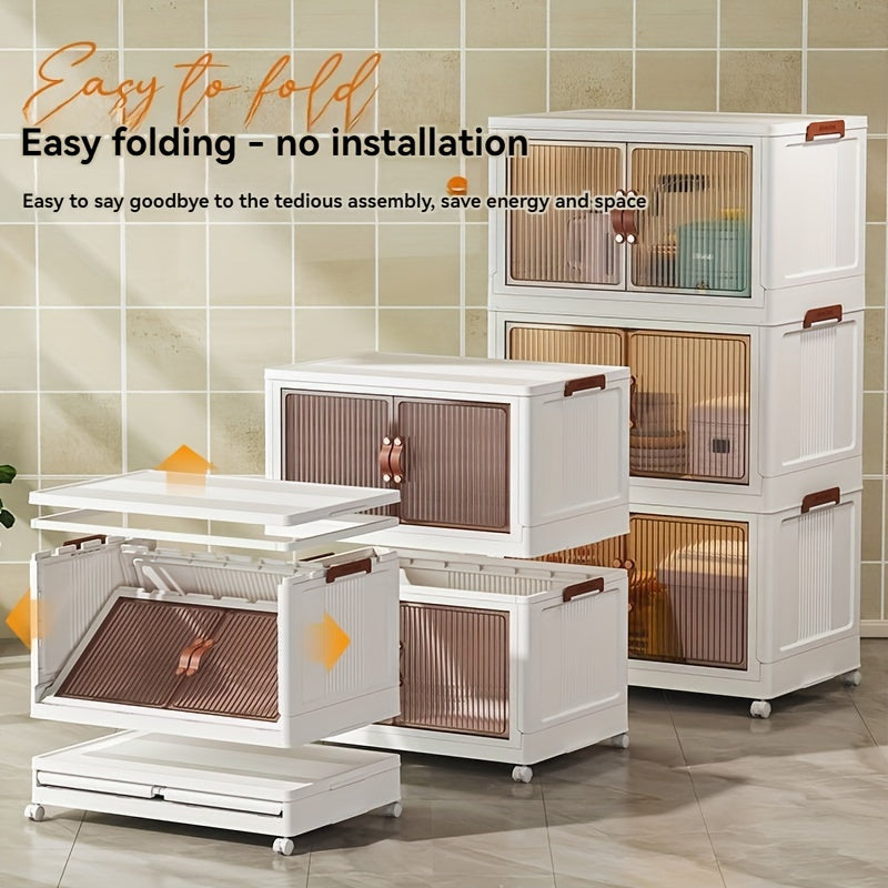 White Foldable Storage Cabinet with a Lid And Stackable Wheels, Measuring 19.29inch/29.53inch, Ideal for Clothes And Bedding. A Space-Saving Wardrobe Suitable for Snacks And, This Durable Organizer Is Perfect for Bedrooms And Game Rooms