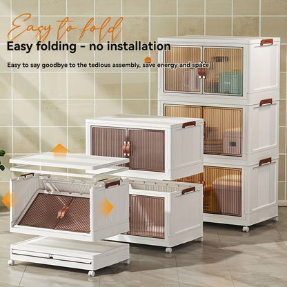 White Foldable Storage Cabinet with a Lid And Stackable Wheels, Measuring 19.29inch/29.53inch, Ideal for Clothes And Bedding. A Space-Saving Wardrobe Suitable for Snacks And, This Durable Organizer Is Perfect for Bedrooms And Game Rooms