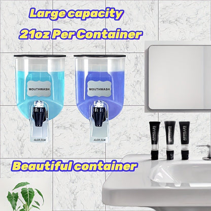 2 Durable Wall-Mounted Mouthwash Dispenser, 21 Oz Plastic Container, No Electricity Required, Bathroom Organization And Storage Additions