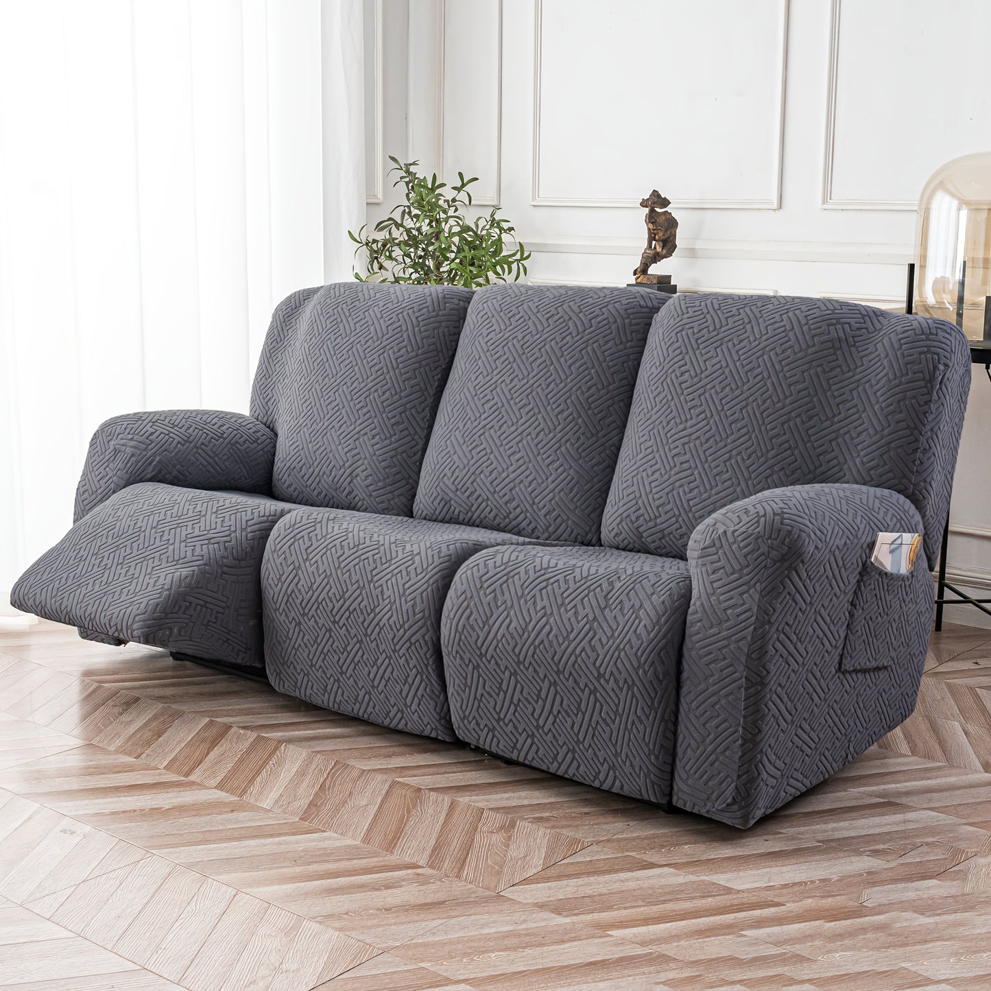 3SEATS 8pcs Recliner Slipcover Set, Flexible And Soft Slide Sleeve, Furniture Protector with Pocket, Suitable for Sofa Office Living Room