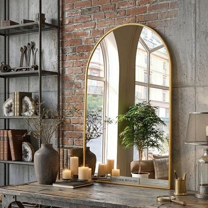 Arched Bathroom Mirror Metal Frame Wall Mounted Vanity Mirror Golden Black