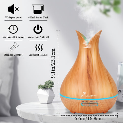 Large Capacity Aroma Diffuser 13.53oz – Includes 8 Essential Oils, Multi-Color LED Lights & 3 Timer Settings, Ultra-Quiet Essential Oil Diffuser for Home, Bedroom, Office & Living Room