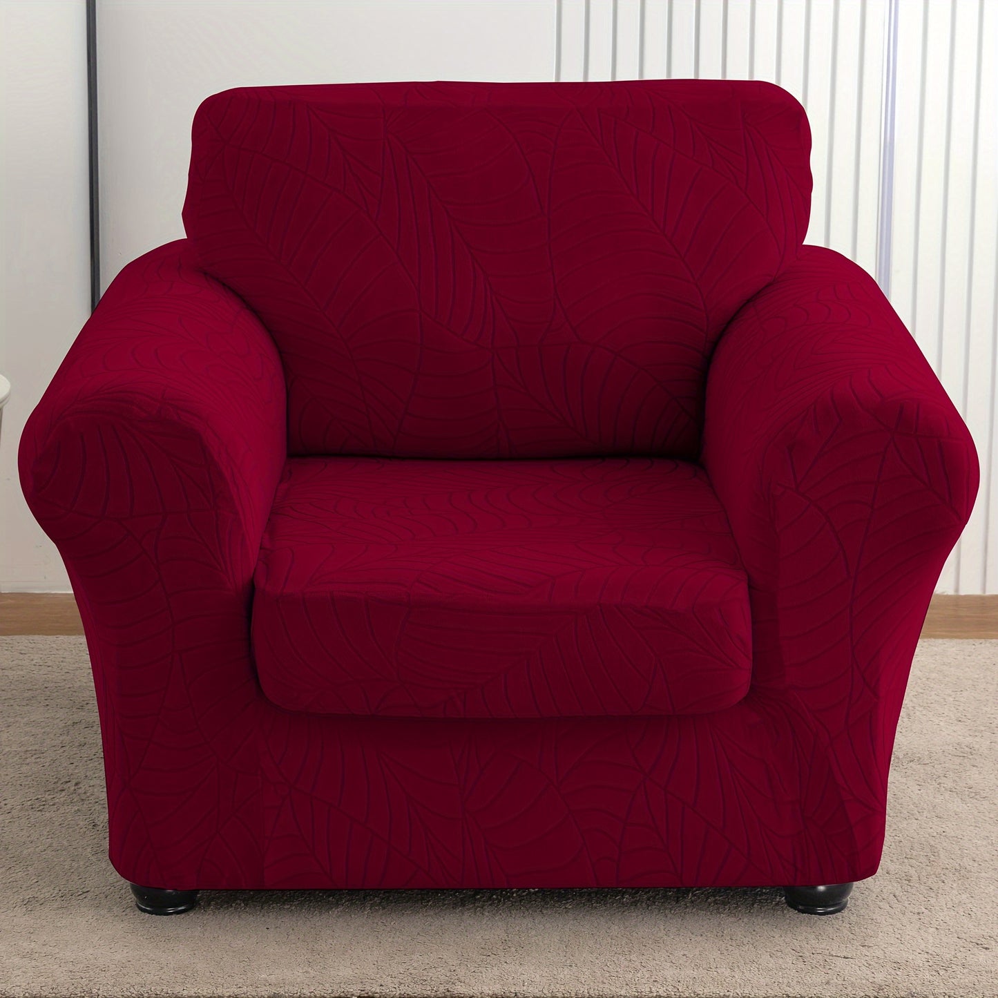 2pcs/Set Leaf Texture Jacquard Armchair Slipcover Stretch Armchair Cover with Seat Cushion Cover, Spandex Non-Slip Elastic Removable And Washable Sofa Cover Couch Slipcover for Home, Hotel, Banquet, Coffee Shop, Dining Room for Home Decor