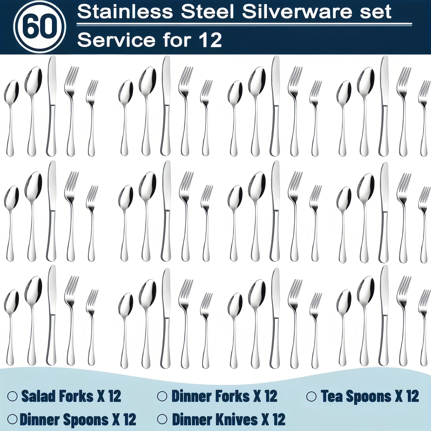 60/20pcs Stainless Steel Silverware Set - Heavy Duty Commercial Silverware for Restaurants, Weddings & Home | Dishwasher Safe, Rust-Proof, Non-Toxic | Bulk Kitchen Tableware with Gift Box The Best Gifts for Thanksgiving And Christmas