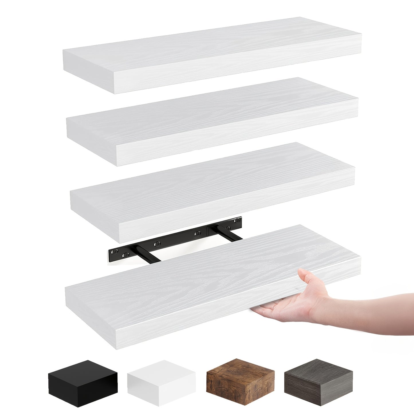 Floating Shelves for Wall 4/8pcs 15.8 Inch, Rustic Wood Wall Shelves with Invisible Brackets, Wall Mounted Display Shelf for Home Decor, Living Room, Bedroom, Bathroom – Walnut, Brown, Black, White, Gray