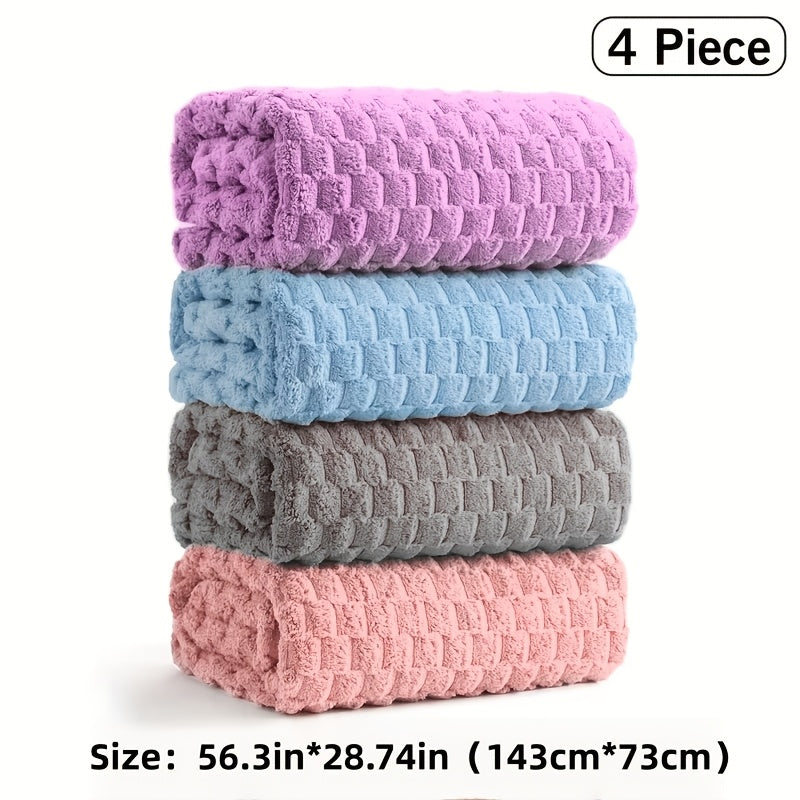 8/4pcs Bath Towel Set - 56.3"x28.74" Microfiber Bath Towels, Ultra-Soft Quick-Dry, Skin-Friendly, Random Color 4pcs Set, Multi-Color Combo (Pink, Light Blue, Dark Gray) - Luxury Spa-Quality Bath Towels for Home, Family, Or Gifting - Modern Coastal