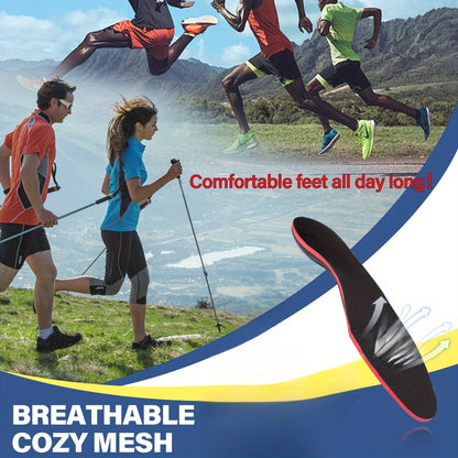 Athletic Insoles EVA Arch Support – Shock Absorbing, 210+ Lbs Load Capacity, Red & Black Design for Running, Hiking, Work Boots & Sneakers