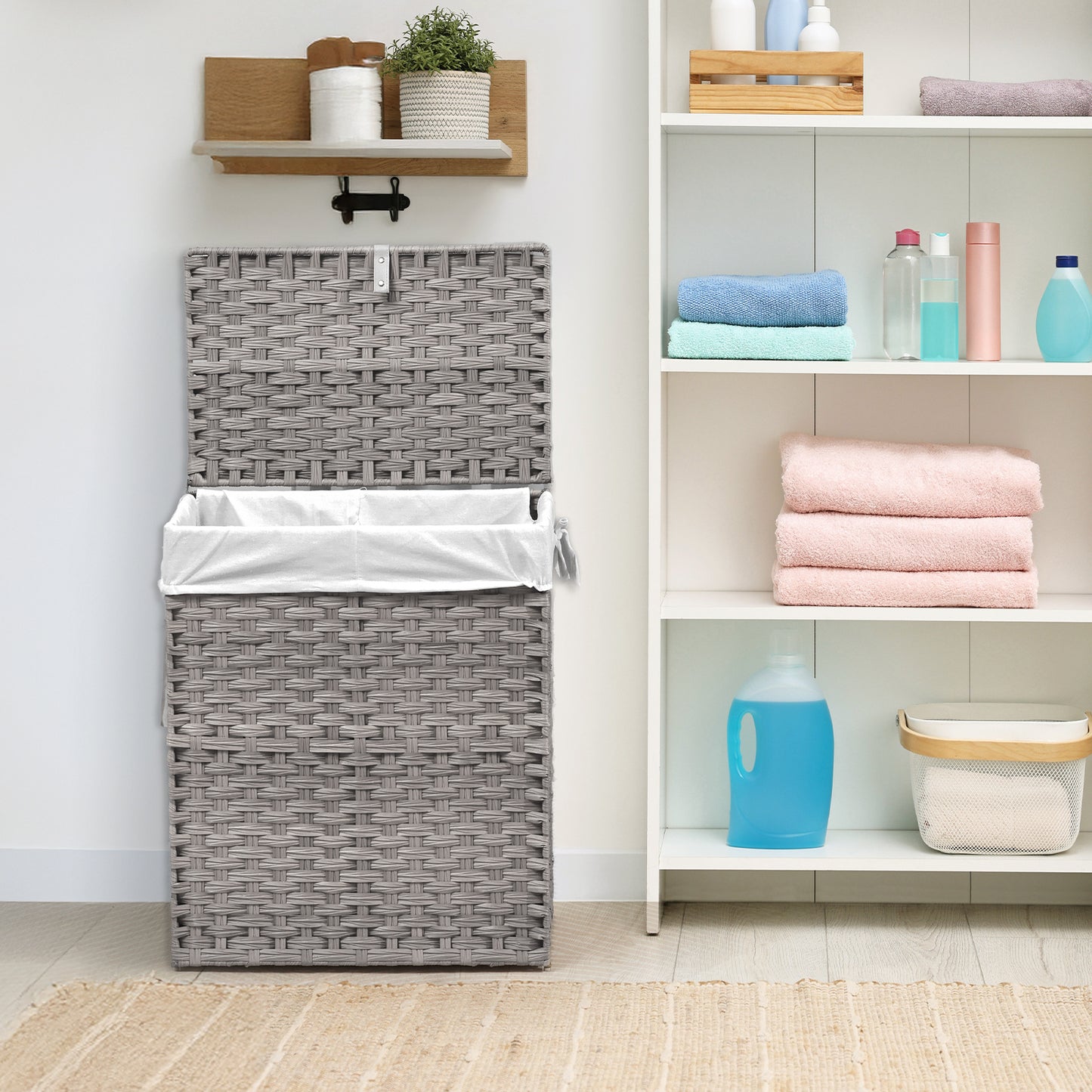 MCQ Sturdy & Stylish Laundry Hamper – Large Capacity Collapsible Rattan Storage Box with Lid Handles and Removable Liner, Sturdy Portable Woven BasketFoldable, Breathable for Home & Dorm