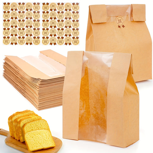 100pcs Bread Bags for Homemade Bread, Sourdough Paper Bread Bags with Window, 50% Thicker 13.7x8.2x3.7in A Large Bakery Bags Used for Storage Bread Cookies & Snacks, 100pcs Cute Sealing Stickers