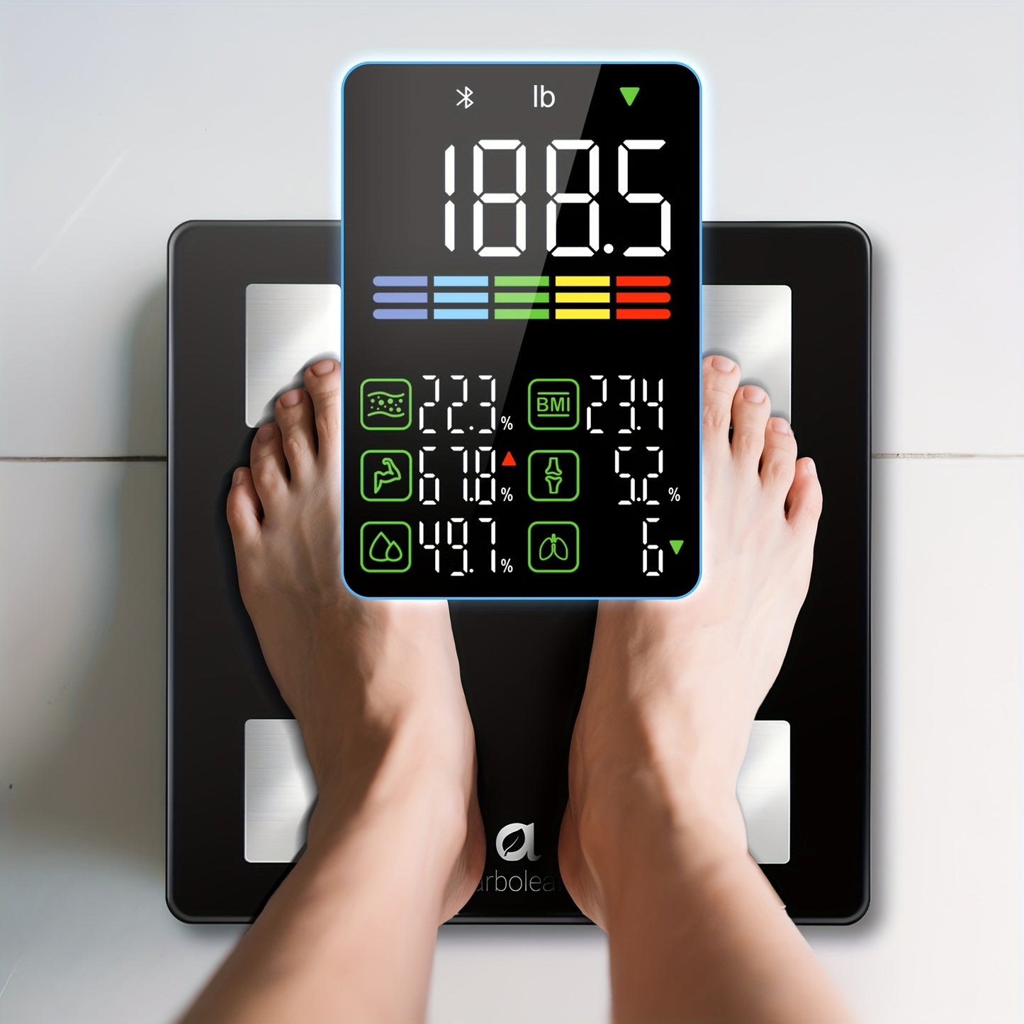 Smart Body Scale 14-in-1 – Body Fat Scale with BMI, Muscle Mass & 14 Health Metrics, Wireless Bluetooth App Sync, Auto Recognition, 500 lb Capacity, HD LED Display for Home & Gym Use