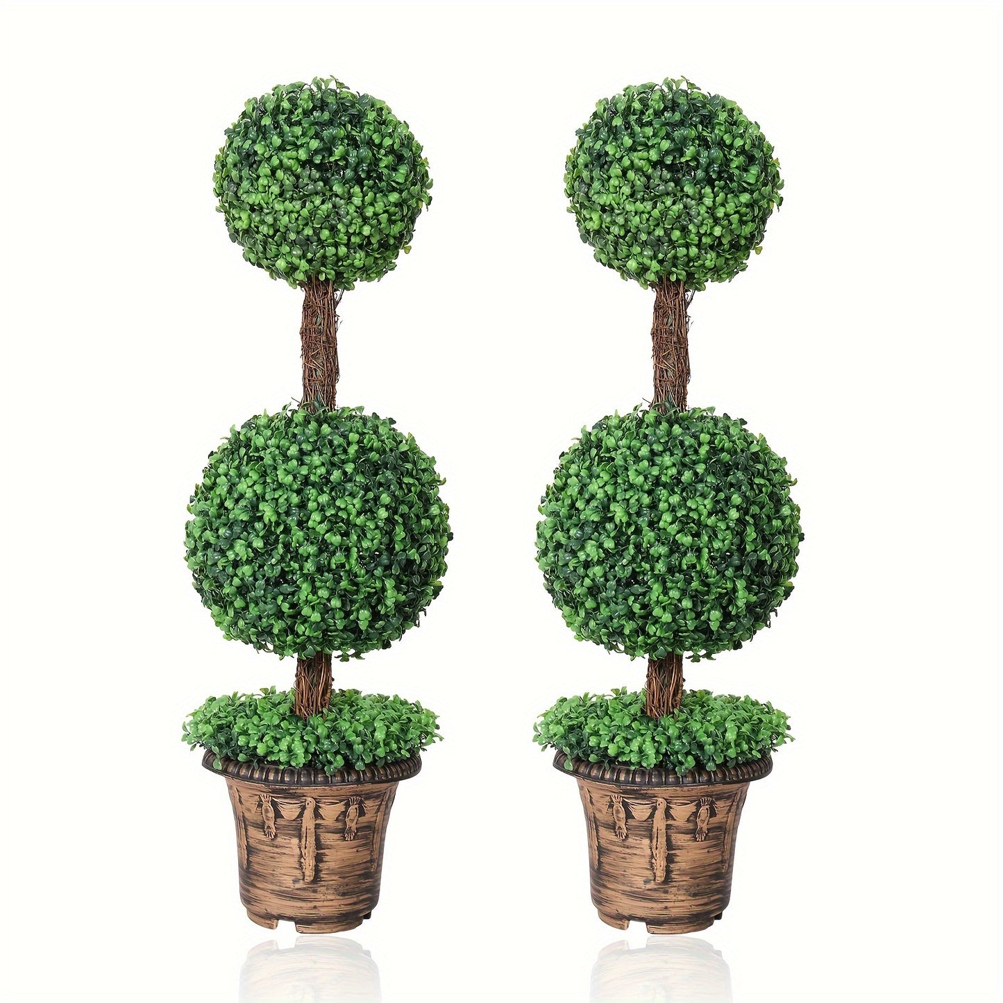 2 Pack Artificial Boxwood Topiary Tree, 3/4ft Topiary Ball Tree Potted Plants Decoration For Front Door Porch Home Living Room, Indoor/Outdoor Use