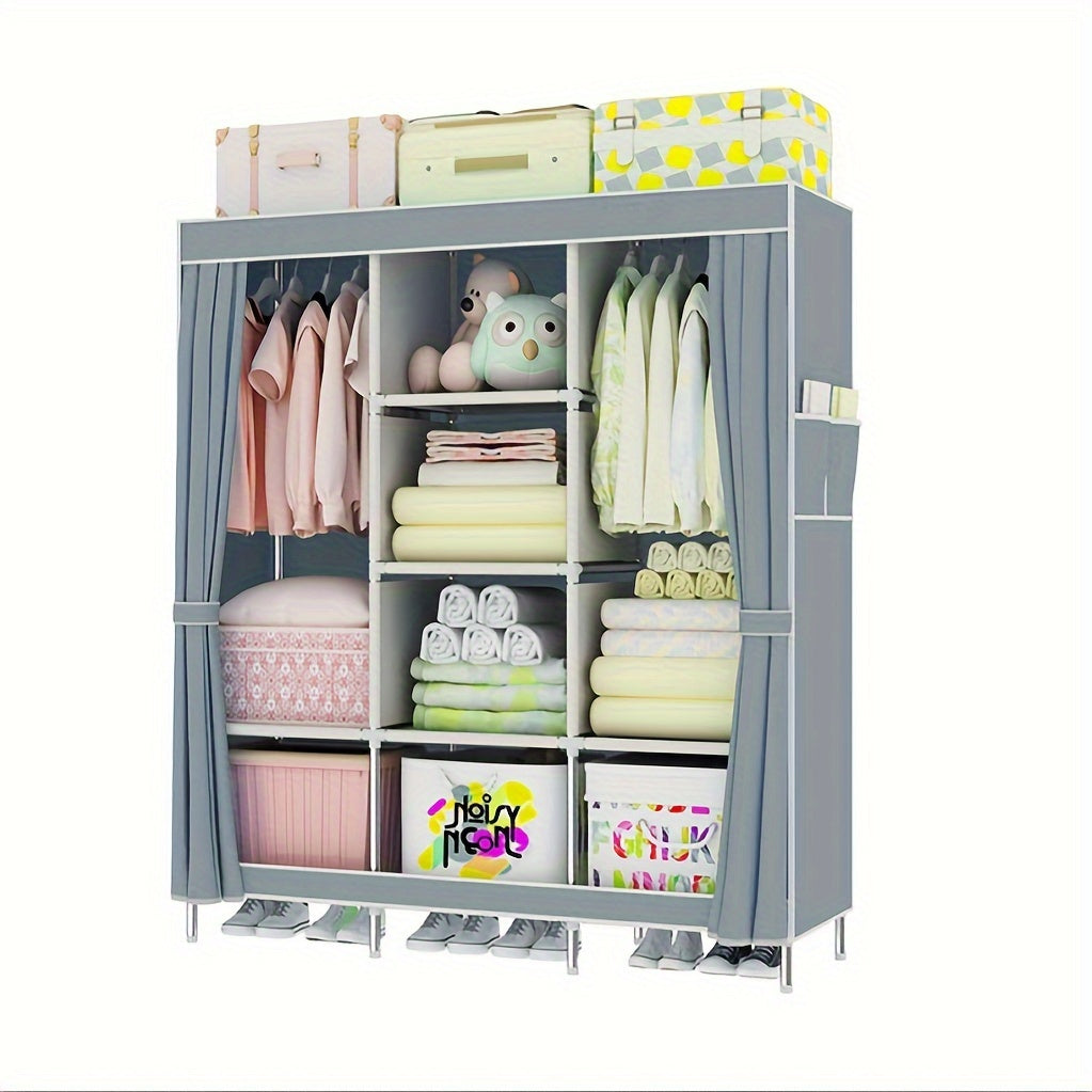 Portable Wardrobe Storage Box with Stainless Steel Frame And Non-woven Shelves - Dustproof Wardrobe Clothes, Shoes, Accessories Storage Box -67x17.7x50.4 Inches Modern Design, Accessory Bracket | Visible Grid Section, Wardrobe Organizer And Storage