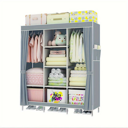 Portable Wardrobe Storage Box with Stainless Steel Frame And Non-woven Shelves - Dustproof Wardrobe Clothes, Shoes, Accessories Storage Box -67x17.7x50.4 Inches Modern Design, Accessory Bracket | Visible Grid Section, Wardrobe Organizer And Storage