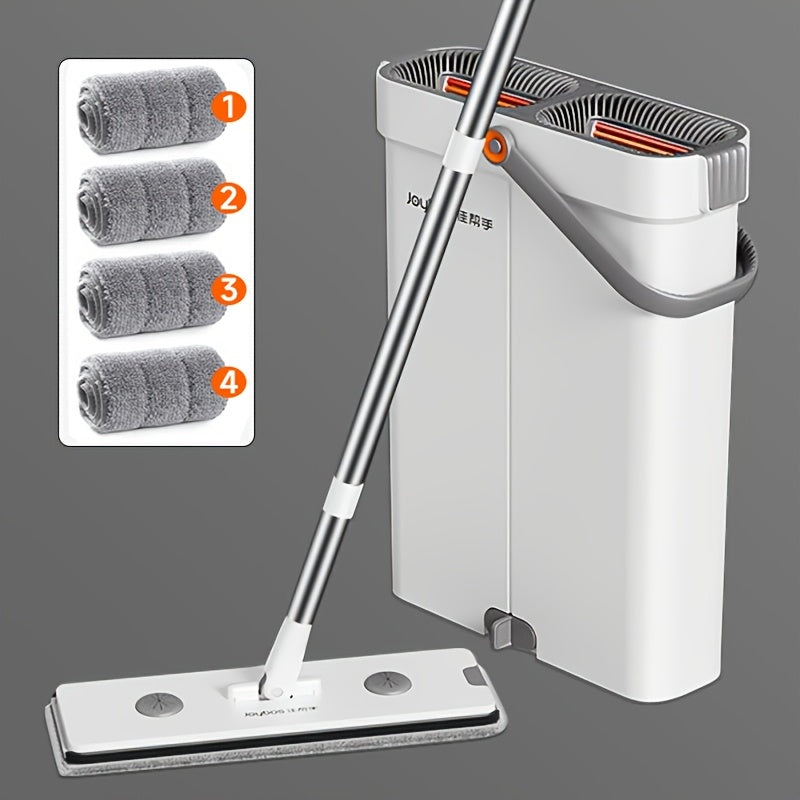12.99/15.74 Inch Flat Mop And Bucket System, Includes 2/4/7 Reusable Microfiber Mop Pads, Floor Cleaning System, Wet Dry Mop, Wall Cleaner, 360 Degree Swivel Head, for Hardwood Floor Mop, Bedroom/Bathroom/Living Room Cleaning Supplies