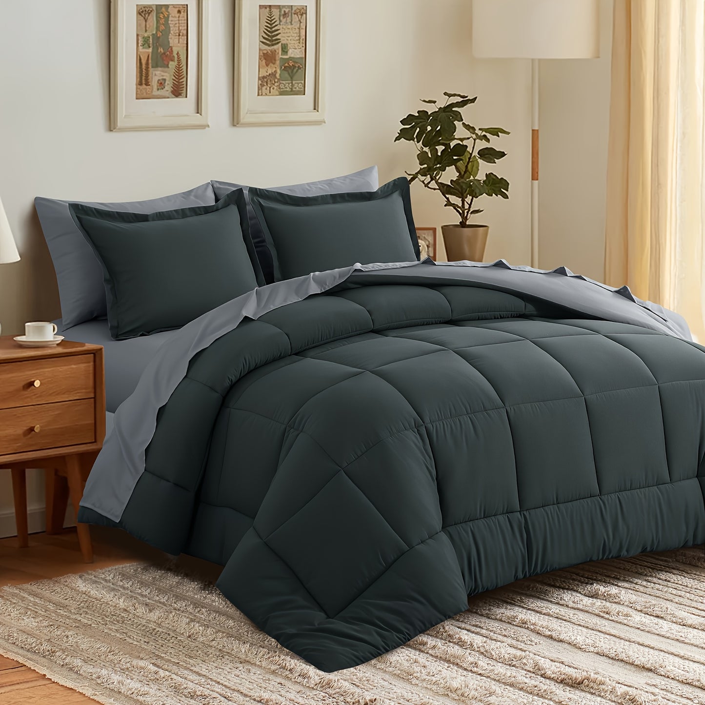 7pcs Comforter Set-Luxury Soft Fluffy Bedding With 1 Comforter, 1 Fitted Sheet, 1 Flat Sheet, And 4 Pillowcases & Pillow Cover-All Season Quilte Set Queen, Hypoallergenic, Breathable, Easy Care, Valentine'S Day Bed In A Bag, Gifts For Her