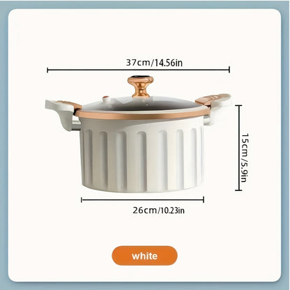 Large Capacity 2.64 Gallon Cast Iron Enamel Saucepan with Lock Cover-non-stick Dutch Oven Cooker, Leak-proof Heavy-duty Design, Strong Legs and Round Handle, Elegant White/ Blue or Mint Green.