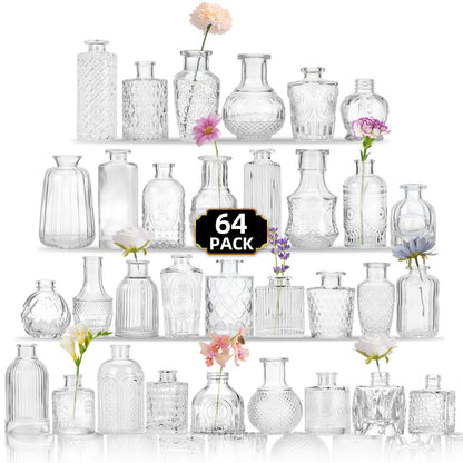 12/24/64pcs Glass Bud Vases In Bulk, Small Vases for Centerpieces, Flower Vases for Rustic Wedding Home Table Decorations Banquet Party Festival Wedding Home Restaurant Table Decor, Aesthetic Room Deco, for Halloween And Christmas