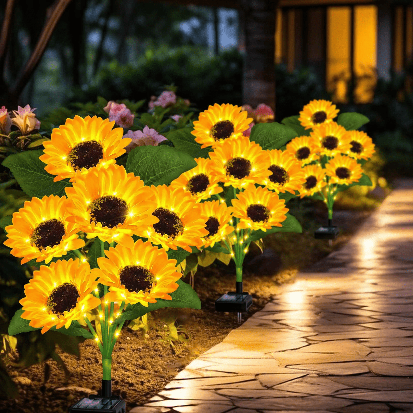 Sunflower Solar Light Outdoor Decoration, 2Pack - 3 Pack IP65 Waterproof Solar Sunflower Outdoor Lights for Garden Terrace, Flower Bed, Path, Gift for Ladies, Mom, Grandma, Father's day gift
