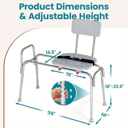 [Heavy Duty Shower Chair] Heavy Duty 400Lbs Sliding Shower Chair Transfer Bench | Non-Slip Adjustable Height, Safety Belt - Effortless Tool-Free Bath Seat for Elderly, Disabled & Recovery - 39" Extralong Shower Bench for Relaxing, Stress-Free Showers, Per