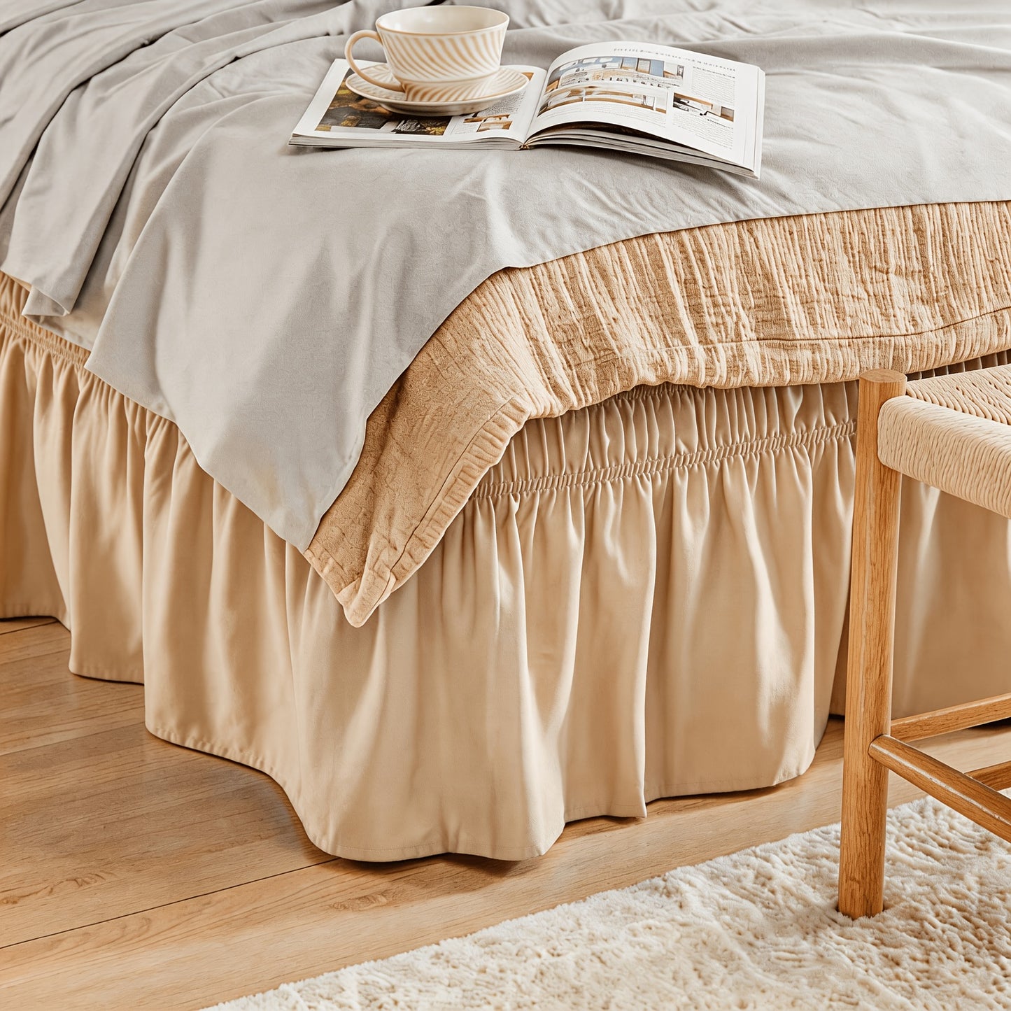 NICELEAF Elastic Bed Ruffle, Easy Wrap Around Ruffle, Microfiber Bed Skirt With Adjustable Elastic Belt 15 Inch Tailored Drop, Hotel Quality Bedskirt, Fade Resistant, Easy Fit, Machine Washable