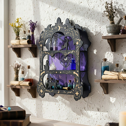 Wooden Floating Shelf for Crystals - Wall Mounted Crystal Display Shelf Rock Gem Stone Storage Organizer Essential Oil Holder Wicca Meditation Spiritual Home Decor Gift