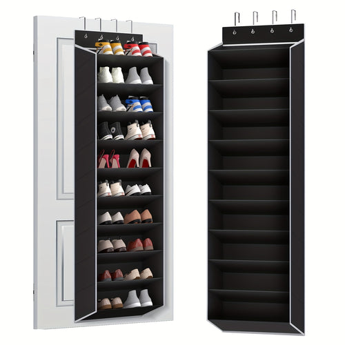 10-Tier Large Capacity Over-the-Door Shoe Rack, Hanging Storage Organizer with 4 Metal Hooks, Holds Up to 20 Pairs of Shoes