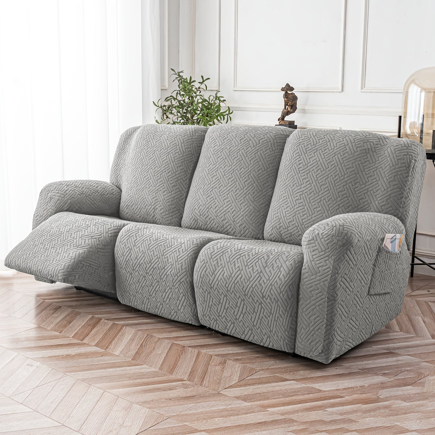 3SEATS 8pcs Recliner Slipcover Set, Flexible And Soft Slide Sleeve, Furniture Protector with Pocket, Suitable for Sofa Office Living Room