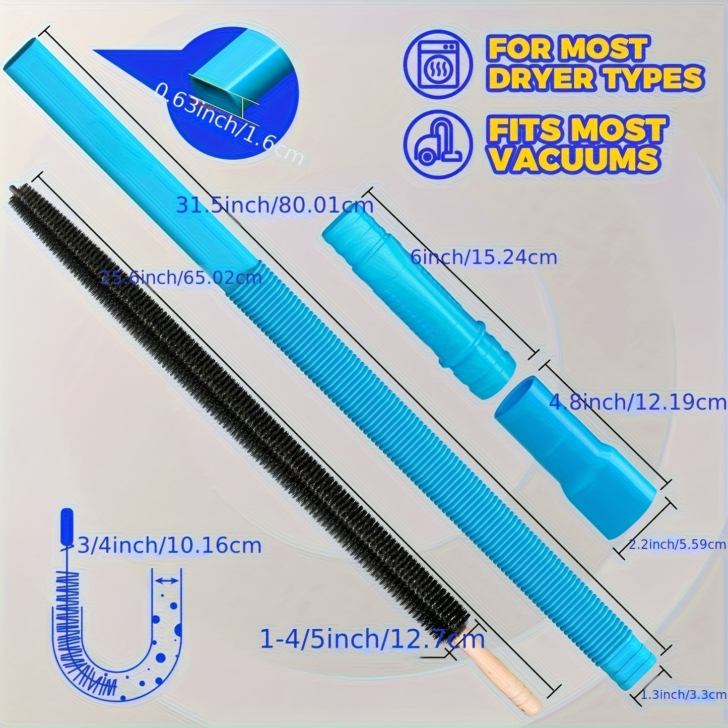 Dryer Vent Cleaning Kit, Dryer Lint Vacuum Cleaner Accessories and Flexible Dryer Lint Brush, Vacuum Hose Accessories, Vacuum Hose Brush Set