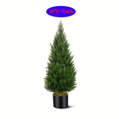 Artificial Cedar Topiary Tree UV Resistant – Potted Fake Cypress Tree for Front Porch, Entryway & Living Room – Evergreen Faux Cedar Plant for Indoor Outdoor Home Decor, Yard & Garden – 2FT 3FT 1 or 2 Pack