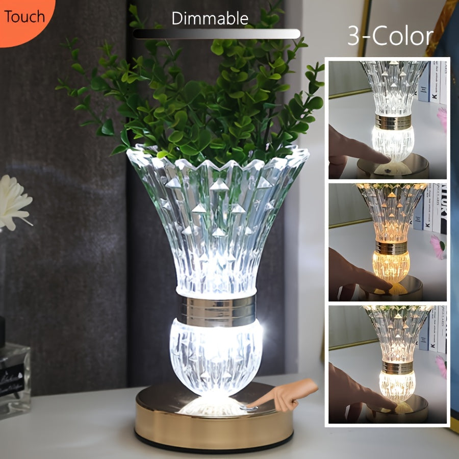 KEPEAK Crystal Table Lamp - Crystal Vase Table Lamp with Adjustable Brightness, USB-Powered and Rechargeable, Includes 2 USB Power Cables, Touch Control, Ultra-Long Battery Life - Perfect for Nightstands, Desks, Living Rooms, Bedrooms, and Home