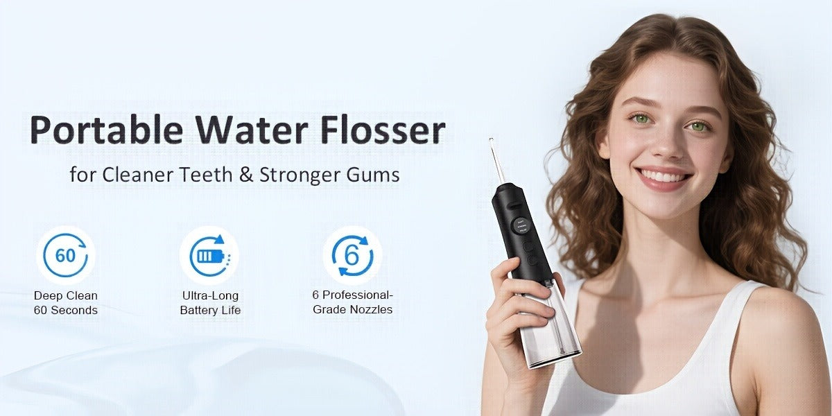 Water Flosser Cordless Oral Irrigator - Rechargeable Electric Dental Cleaner with 6 Interchangeable Nozzles, Adjustable Pressure Control, Plaque & Tartar Removal, USB Powered, Portable for Home & Travel Use