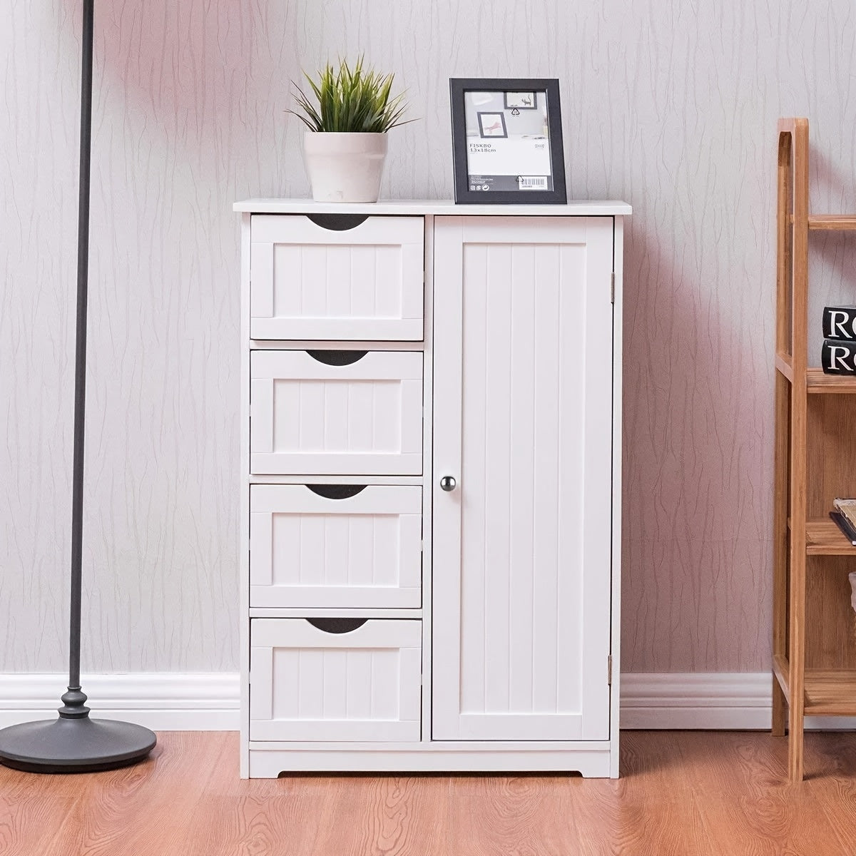 Single Door Bathroom Storage Cabinet with 4 Drawers White, Storage Drawer Units