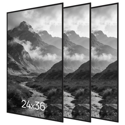 3 Pack 24x36 Black Poster Frame, Scratch-Proof Picture Frames 24 X 36 For Photo Gallery - Slide-In Strips, Horizontal Or Vertical Wall Mounting