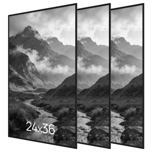 3 Pack 24x36 Black Poster Frame, Scratch-Proof Picture Frames 24 X 36 For Photo Gallery - Slide-In Strips, Horizontal Or Vertical Wall Mounting