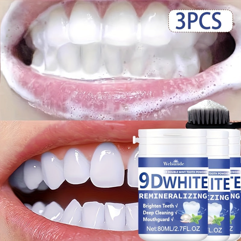3pcs 9D White Tooth Powder, Fresh Mint Flavor, Shine And Deep Cleaning Tooth Powder, Fresh Breath, Travel-Friendly, This Daily-Use Dentifrice Enhances Oral Hygiene, Perfect Gift for Women And Men, Dental Powder