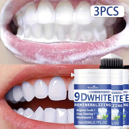 3pcs 9D White Tooth Powder, Fresh Mint Flavor, Shine And Deep Cleaning Tooth Powder, Fresh Breath, Travel-Friendly, This Daily-Use Dentifrice Enhances Oral Hygiene, Perfect Gift for Women And Men, Dental Powder