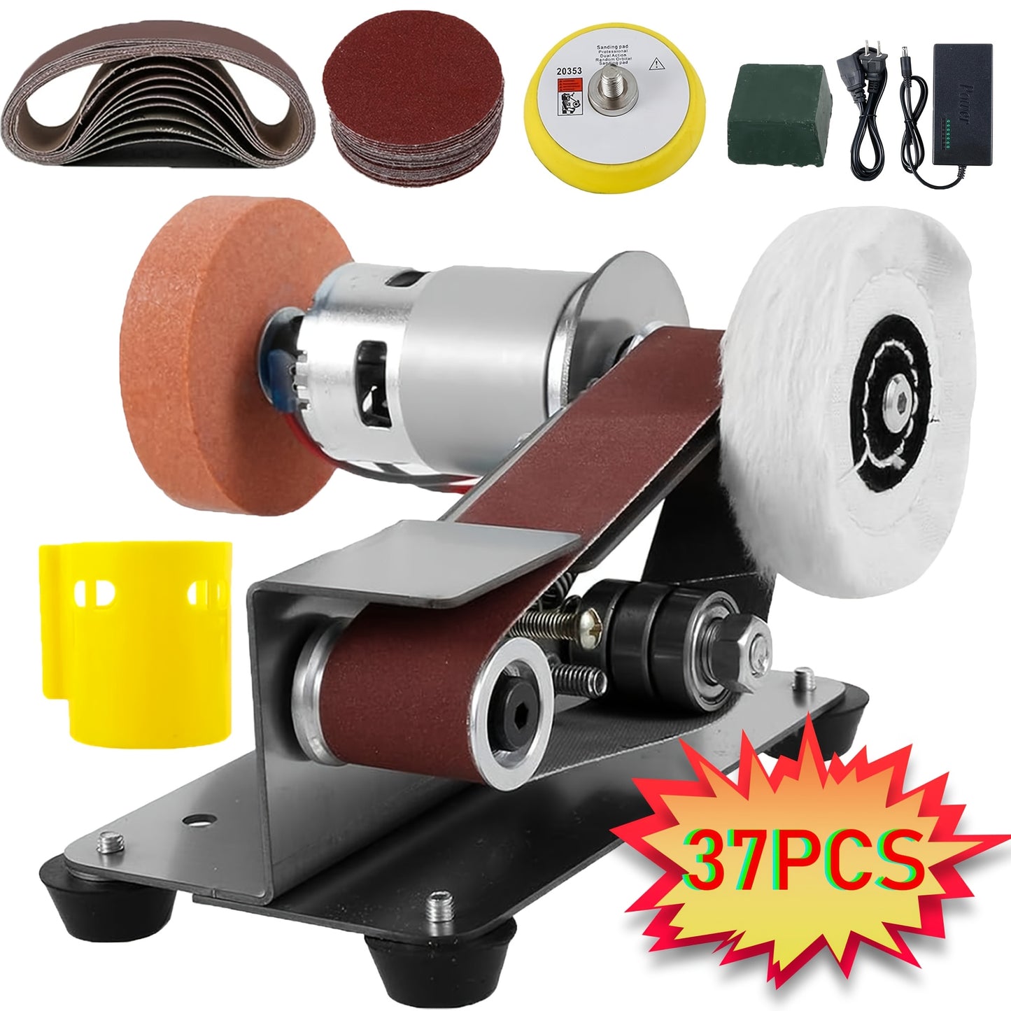 7/37/107pcs Suite 3-in-1 Mini Belt Sanding Machine -15 Degree Knife Sanding Machine, Electric Desktop Sanding Machine, 7 Adjustable Speed Slow Polishing Machines, Sanding Machine, Suitable for DIY Metal And Wood Handicrafts, Tools And Cutting Tools