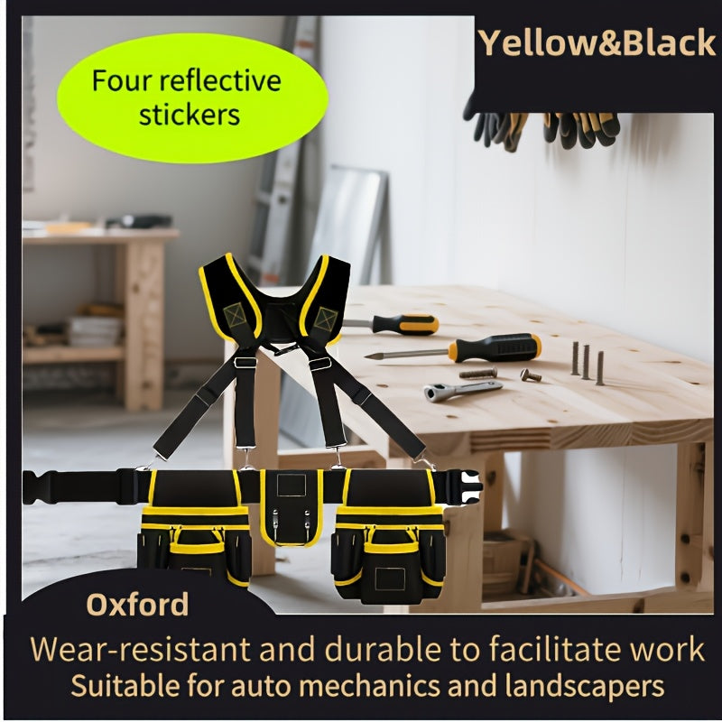 Classic Yellow And Black Color Scheme - Durable Construction - Large Capacity Multi-functional Tool Belt - Easy to Use - Lightweight - Wear-resistant And Durable - Suitable for Automotive Mechanics And Gardening Professionals.