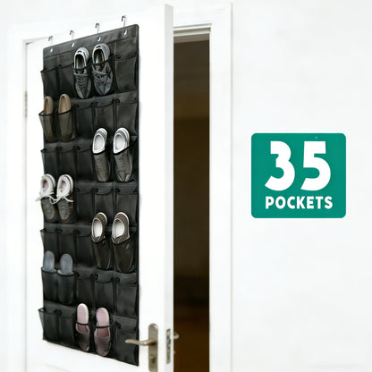 Over the Door Shoe Organizer Hanging Mesh Pocket | 28 35 40 Compartments 7-8 Layer with Hooks | Behind Door Storage Rack for Closet Dorm Room Bedroom Classroom Bathroom