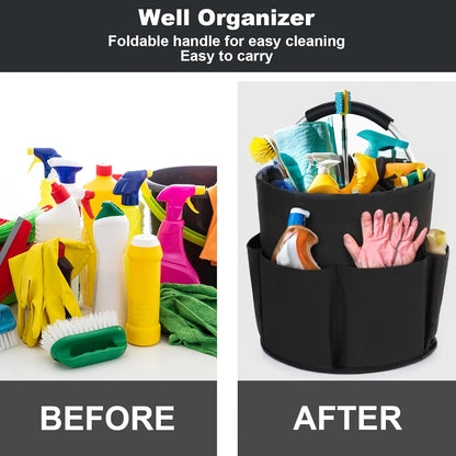 Foldable 4.49gal Cleaning Caddy Organizer with Handle - Portable Storage Basket for Cleaning Supplies, Toiletries & Garden Tools | Multi-Purpose Collapsible Bucket Bag for Home, Travel & Outdoor Use (Black), Shelf Baskets