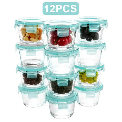 Set of 12 Durable Glass Containers with Lids for Food Storage, Ideal for Meal Prep And Pantry Organization. These Leak-Proof, Airtight Bento Boxes Are Suitable for Use in Microwaves, Ovens, Freezers, And Dishwashers