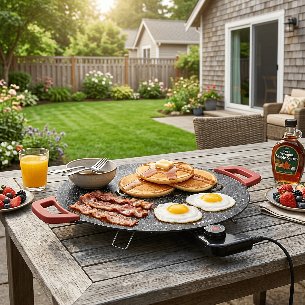 Multi-functional Electric Griddle: Non-stick, Adjustable Temp, Available In 14.17inch/15.75inch. Versatile for Pancakes, Crepes, Pizza, BBQ. Fast Heating, Easy Clean. Perfect for Breakfast, Dinner, Family Gatherings. Compact & Portable. Ideal Holiday