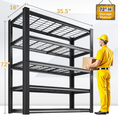 Upgrade 2500LBS Garage Storage Shelves 72" Garage Shelving Double Layer Column Garage Shelves, Adjustable Metal Shelving Commercial Grade Utility Rack for Warehouse, Basement, Kitchen, Pantry, Industrial Shelf, 35.5" W X 16" D X 72" H, Black