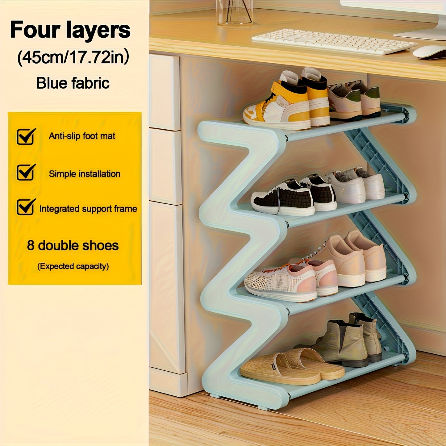 4-Tier Shoe Rack Upgraded Metal Tubes – Multi-Layer Shoe Storage Organizer with Thickened Plastic Parts for Entryway, Doorway, Bedroom, Hallway & Dorm – Graphite Black, Pink, Gray & Blue