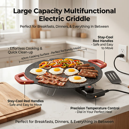 Multi-functional Electric Griddle: Non-stick, Adjustable Temp, Available In 14.17inch/15.75inch. Versatile for Pancakes, Crepes, Pizza, BBQ. Fast Heating, Easy Clean. Perfect for Breakfast, Dinner, Family Gatherings. Compact & Portable. Ideal Holiday